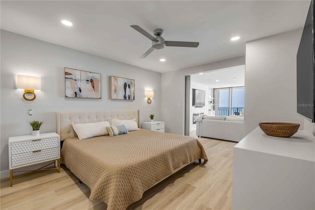 4139 S Atlantic Ave Unit B707, New Smyrna Beach, FL 32169 - bedroom with recessed lighting, ceiling fan, and light wood-type flooring