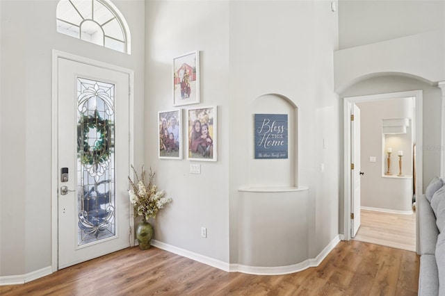 336 Plantation Club Dr, Debary, FL 32713 - foyer entrance featuring baseboards, a high ceiling, and wood finished floors