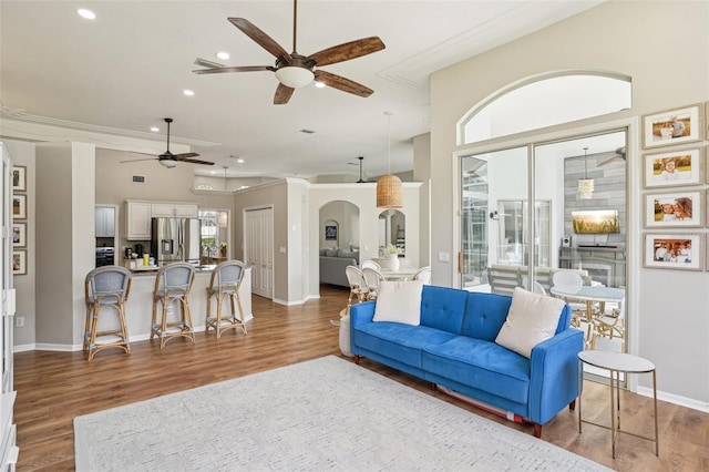 336 Plantation Club Dr, Debary, FL 32713 - living area with baseboards, recessed lighting, ceiling fan, and wood finished floors