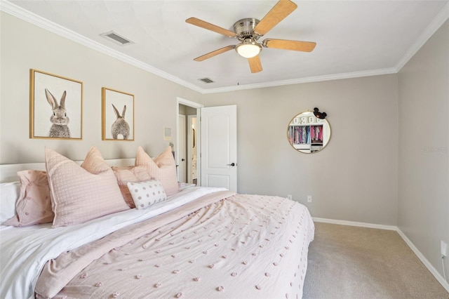 336 Plantation Club Dr, Debary, FL 32713 - bedroom featuring visible vents, carpet flooring, baseboards, and ornamental molding