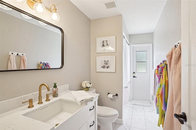 336 Plantation Club Dr, Debary, FL 32713 - bathroom with visible vents, marble finish floor, toilet, and vanity