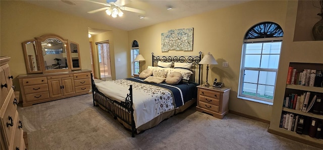 62 Barkley Ln, Palm Coast, FL 32137 - bedroom with light colored carpet, ceiling fan, lofted ceiling, and baseboards