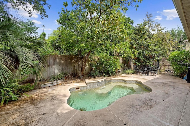 view of swimming pool with a patio, a fenced in pool, and a fenced backyard