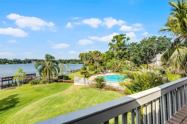exterior space with a water view