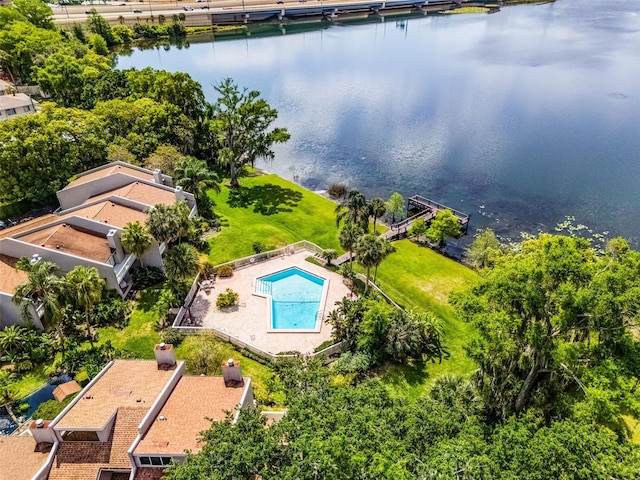 aerial view with a water view