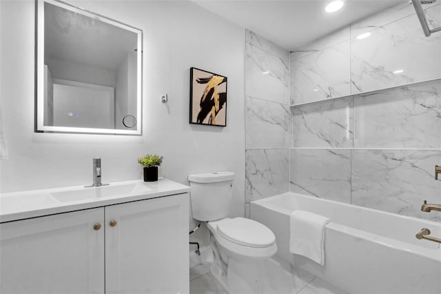969 Commerce Rd SE, Palm Bay, FL 32909 - bathroom with toilet, vanity, marble look tiles, and bathtub / shower combination