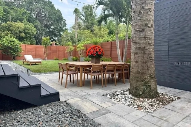 view of patio featuring outdoor dining area and a fenced backyard