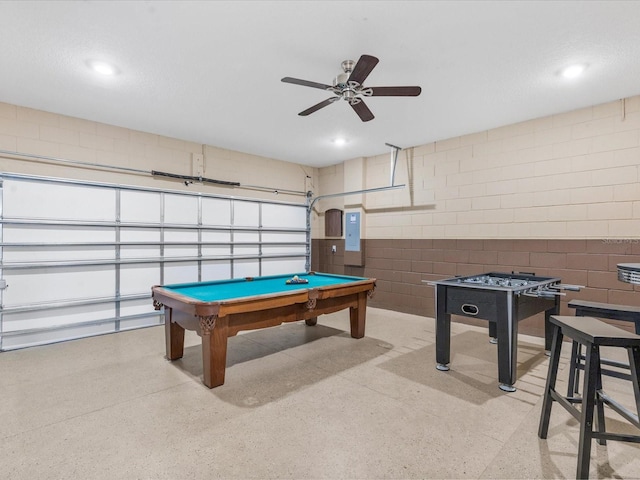 411 Cabello Dr, Davenport, FL 33837 - playroom featuring a garage, billiards, ceiling fan, and recessed lighting