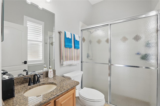 full bath featuring a healthy amount of sunlight, a shower stall, and vanity