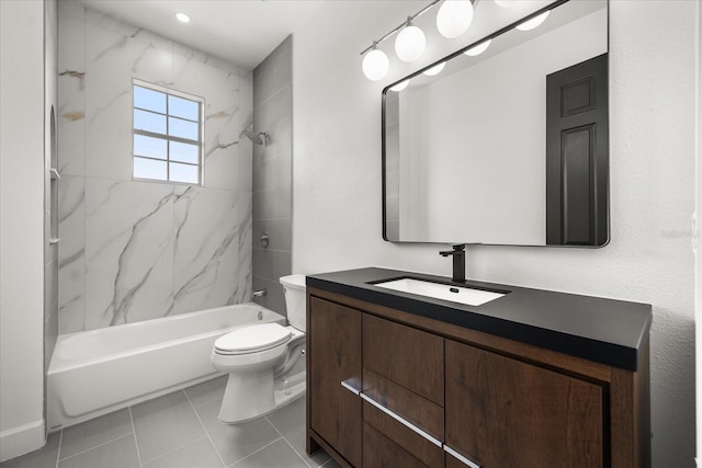 full bathroom with toilet, vanity, tile patterned flooring, and bathing tub / shower combination