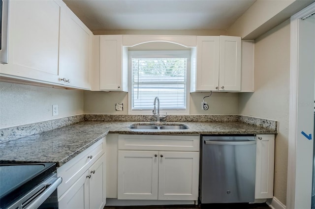 72 Campus View Dr, Orlando, FL 32810 - kitchen with a sink, dishwasher, white cabinets, and light stone countertops