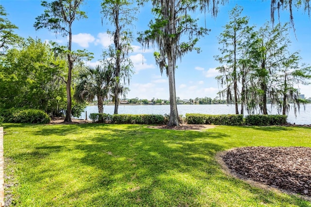 view of yard with a water view