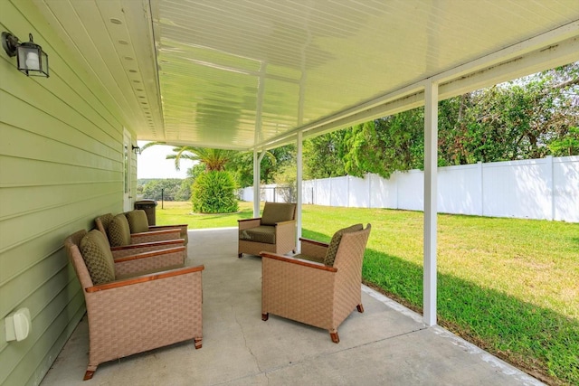 view of patio / terrace featuring outdoor lounge area and a fenced backyard