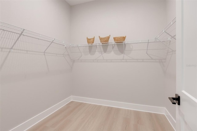 walk in closet with light wood-style floors