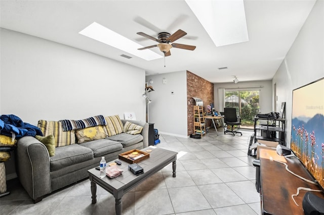 1239 E Ridgewood St, Orlando, FL 32803 - living area with a skylight, light tile patterned floors, a ceiling fan, and visible vents