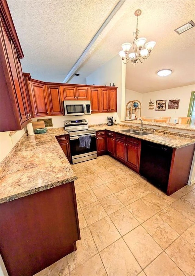 600 Lake St, Fruitland Park, FL 34731 - kitchen featuring black dishwasher, a textured ceiling, stainless steel electric range, and a sink