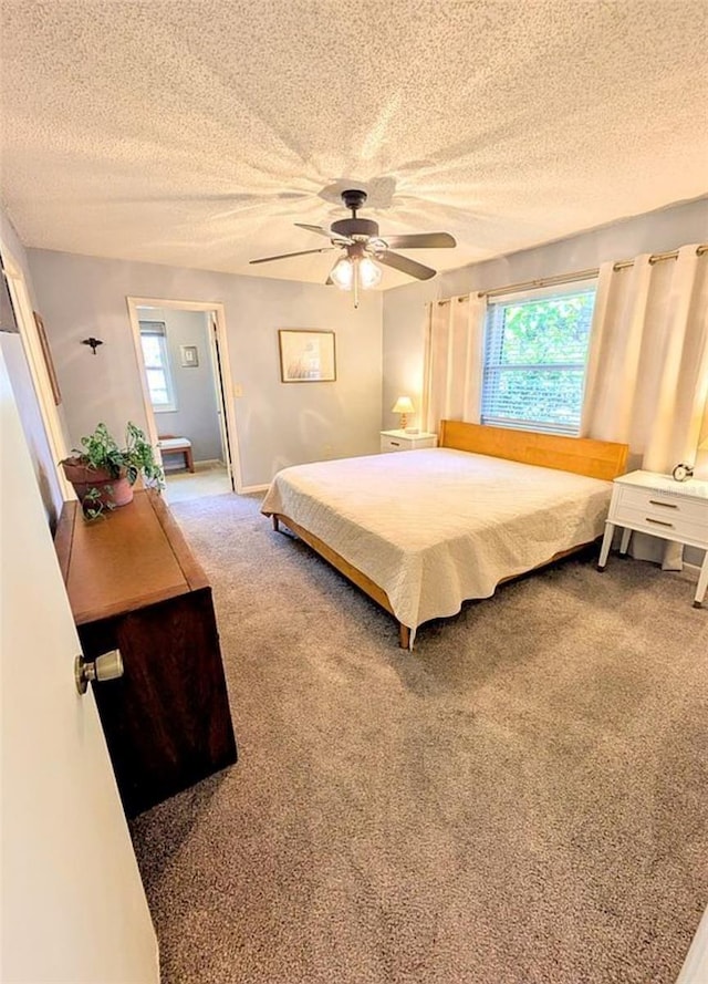 600 Lake St, Fruitland Park, FL 34731 - carpeted bedroom with a textured ceiling, multiple windows, and a ceiling fan