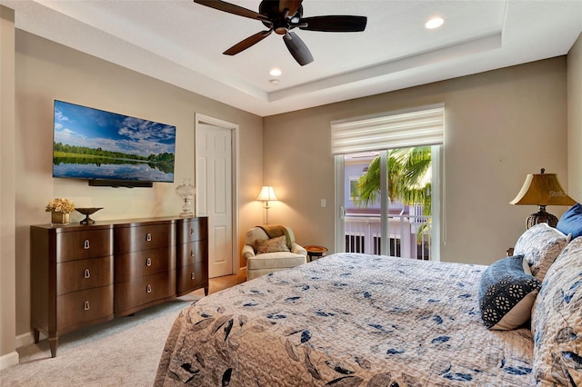 1767 Piedmont Pl, Lake Mary, FL 32746 - bedroom with access to outside, recessed lighting, a raised ceiling, and light carpet