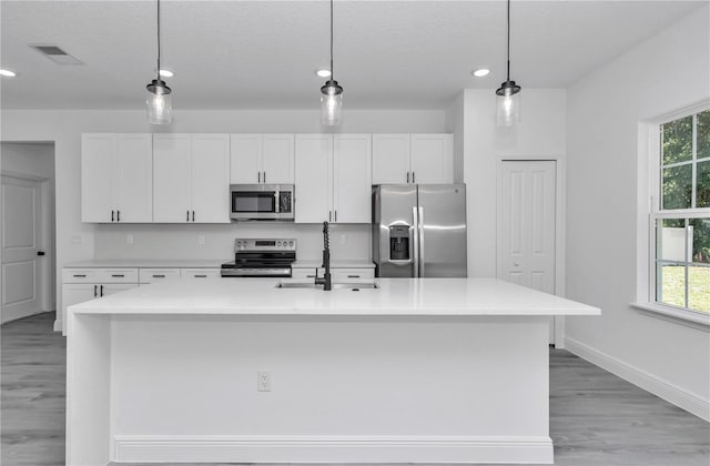13430 SW 88th Ter, Ocala, FL 34473 - kitchen featuring a sink, appliances with stainless steel finishes, light wood-style flooring, and white cabinetry