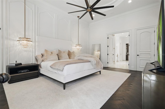 5550 Osprey Isle Ln, Orlando, FL 32819 - bedroom featuring recessed lighting, a chandelier, and ornamental molding
