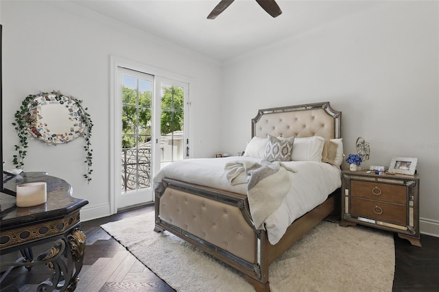 5550 Osprey Isle Ln, Orlando, FL 32819 - bedroom with crown molding, access to outside, baseboards, and a ceiling fan