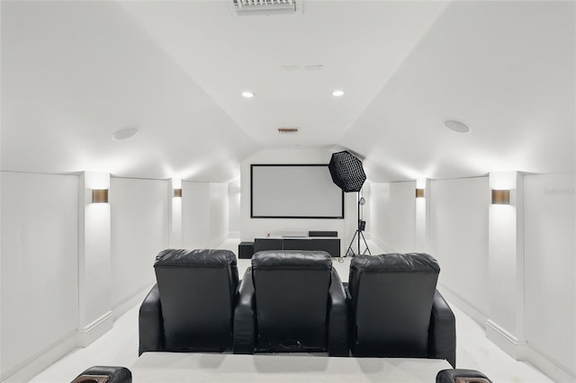 5550 Osprey Isle Ln, Orlando, FL 32819 - cinema room with visible vents, carpet floors, recessed lighting, baseboards, and vaulted ceiling