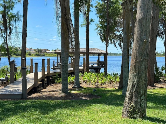 5550 Osprey Isle Ln, Orlando, FL 32819 - dock area featuring a water view and a yard