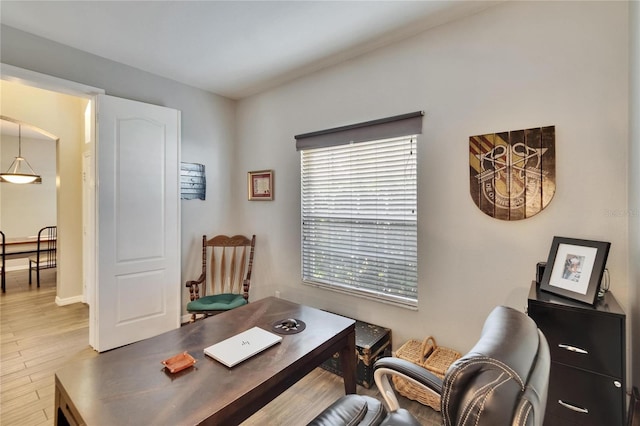 office with light wood finished floors