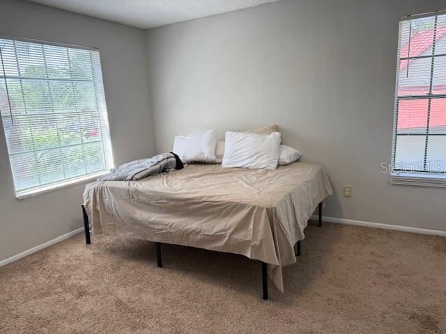 224 Afton Sq Unit 301, Altamonte Springs, FL 32714 - carpeted bedroom featuring multiple windows, baseboards, and a textured ceiling