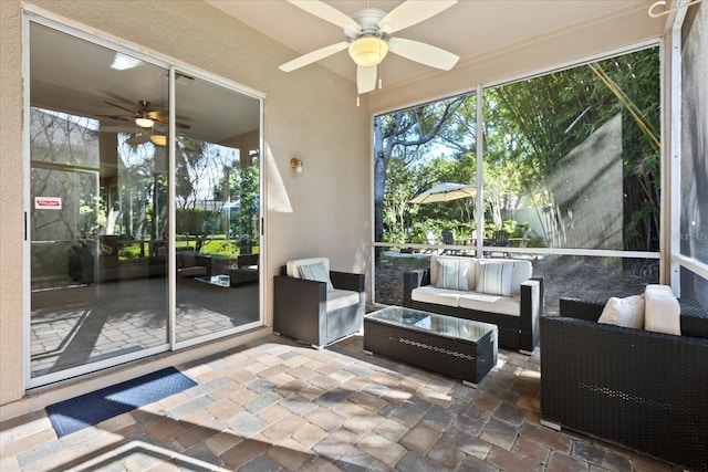 14841 Faversham Cir, Orlando, FL 32826 - sunroom with ceiling fan, an outdoor hangout area, and healthy amount of natural light