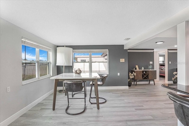 4043 Topsail Trl, New Port Richey, FL 34652 - dining area with baseboards, light wood finished floors, and a textured ceiling