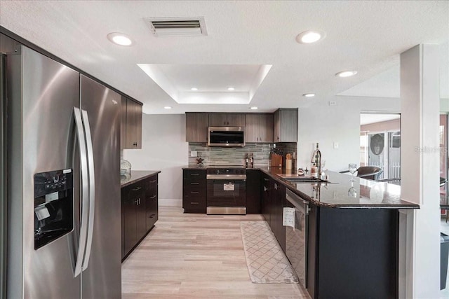 4043 Topsail Trl, New Port Richey, FL 34652 - kitchen featuring backsplash, visible vents, a sink, light wood-style floors, and stainless steel appliances