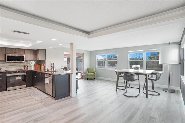 4043 Topsail Trl, New Port Richey, FL 34652 - kitchen with a sink, a raised ceiling, stainless steel appliances, baseboards, and decorative backsplash