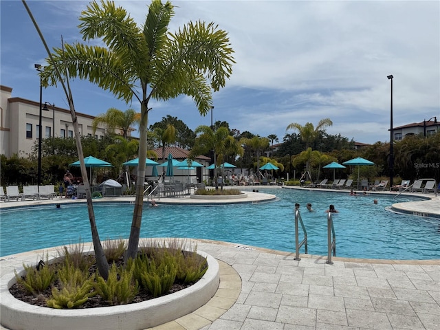 community pool featuring a patio and fence