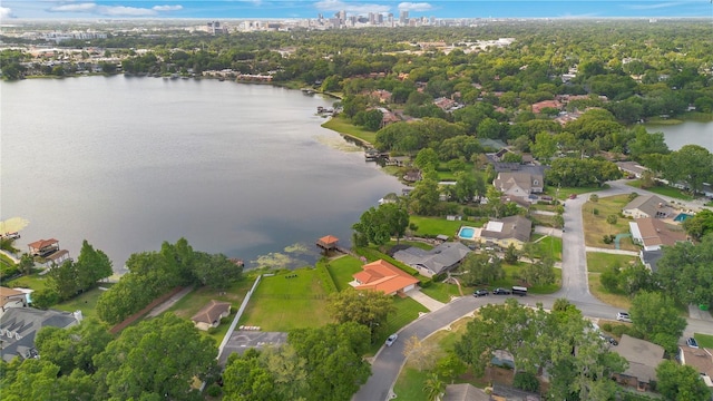 aerial view with a water view and a residential view