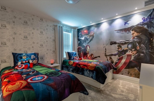 bedroom with visible vents and carpet floors