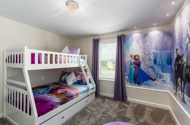 carpeted bedroom with baseboards and recessed lighting