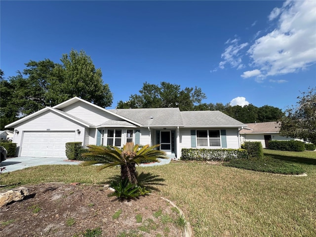 6042 Wade St, Leesburg, FL 34748 - ranch-style house with a garage, a shingled roof, a front lawn, and concrete driveway