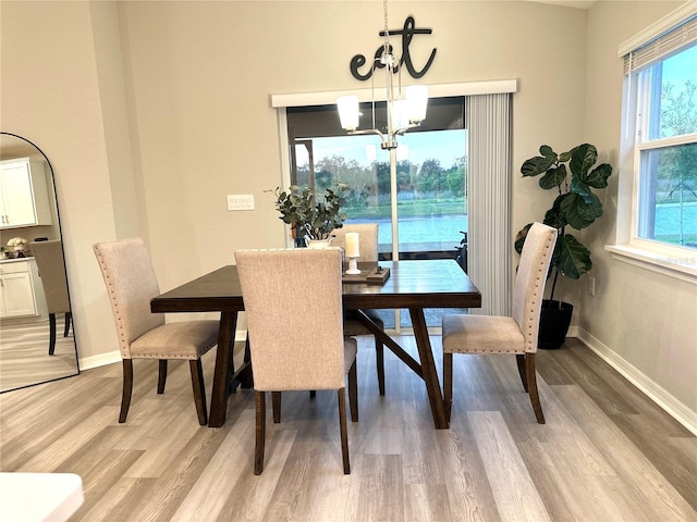 2000 Golden Beak Dr, Eagle Lake, FL 33839 - dining room featuring baseboards, a notable chandelier, and light wood-style floors