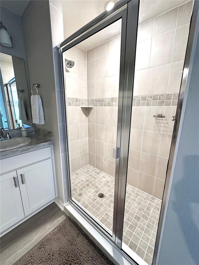 2000 Golden Beak Dr, Eagle Lake, FL 33839 - full bathroom with vanity, wood finished floors, and a stall shower