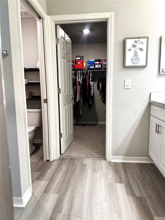 2000 Golden Beak Dr, Eagle Lake, FL 33839 - hallway featuring baseboards, a textured wall, and wood finished floors