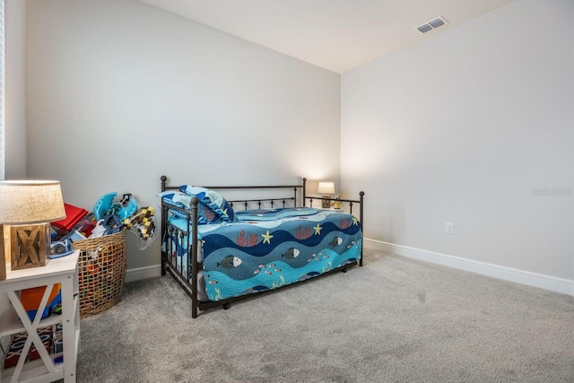 bedroom featuring carpet flooring, baseboards, and visible vents