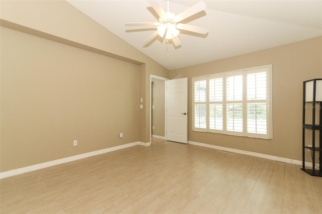 212 Regency St, Davenport, FL 33896 - unfurnished room with ceiling fan, baseboards, lofted ceiling, and light wood-type flooring
