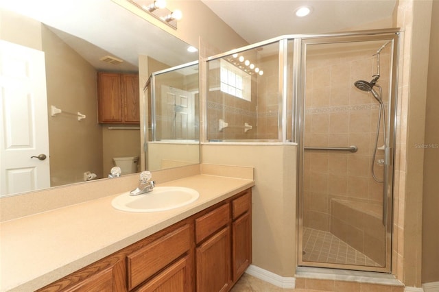 212 Regency St, Davenport, FL 33896 - bathroom with recessed lighting, vanity, a stall shower, and toilet