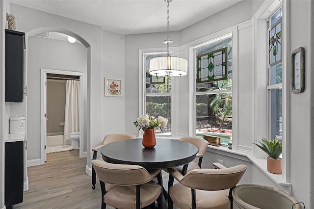 4027 Lakeside Reserve Ct, Orlando, FL 32810 - dining space featuring baseboards, a wealth of natural light, light wood finished floors, and arched walkways