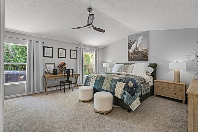 4027 Lakeside Reserve Ct, Orlando, FL 32810 - bedroom featuring carpet, a textured ceiling, lofted ceiling, and ceiling fan