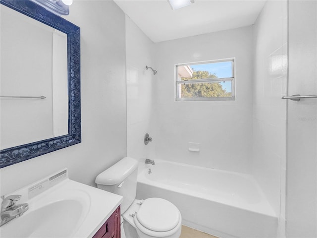 full bath with toilet,  shower combination, and vanity