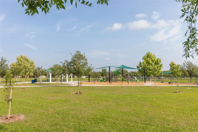 view of community with a lawn and playground community