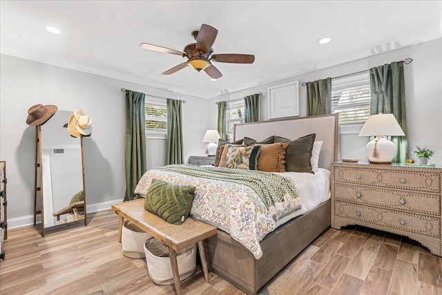 2105 Fosgate Dr, Winter Park, FL 32789 - bedroom featuring baseboards, recessed lighting, ornamental molding, and light wood-style floors