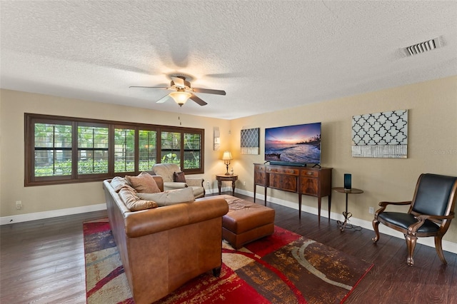 195 E Faith Ter, Maitland, FL 32751 - living room featuring a textured ceiling, ceiling fan, visible vents, and wood finished floors